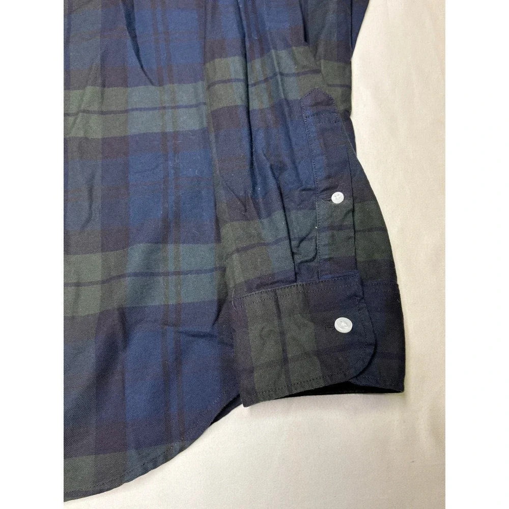 J. Crew Slim Fit Black Watch Plaid Cotton Oxford Shirt Navy Green K1993 Mens M